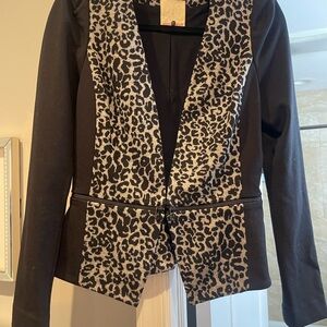 Rebecca Taylor Black Blazer with Leopard Print